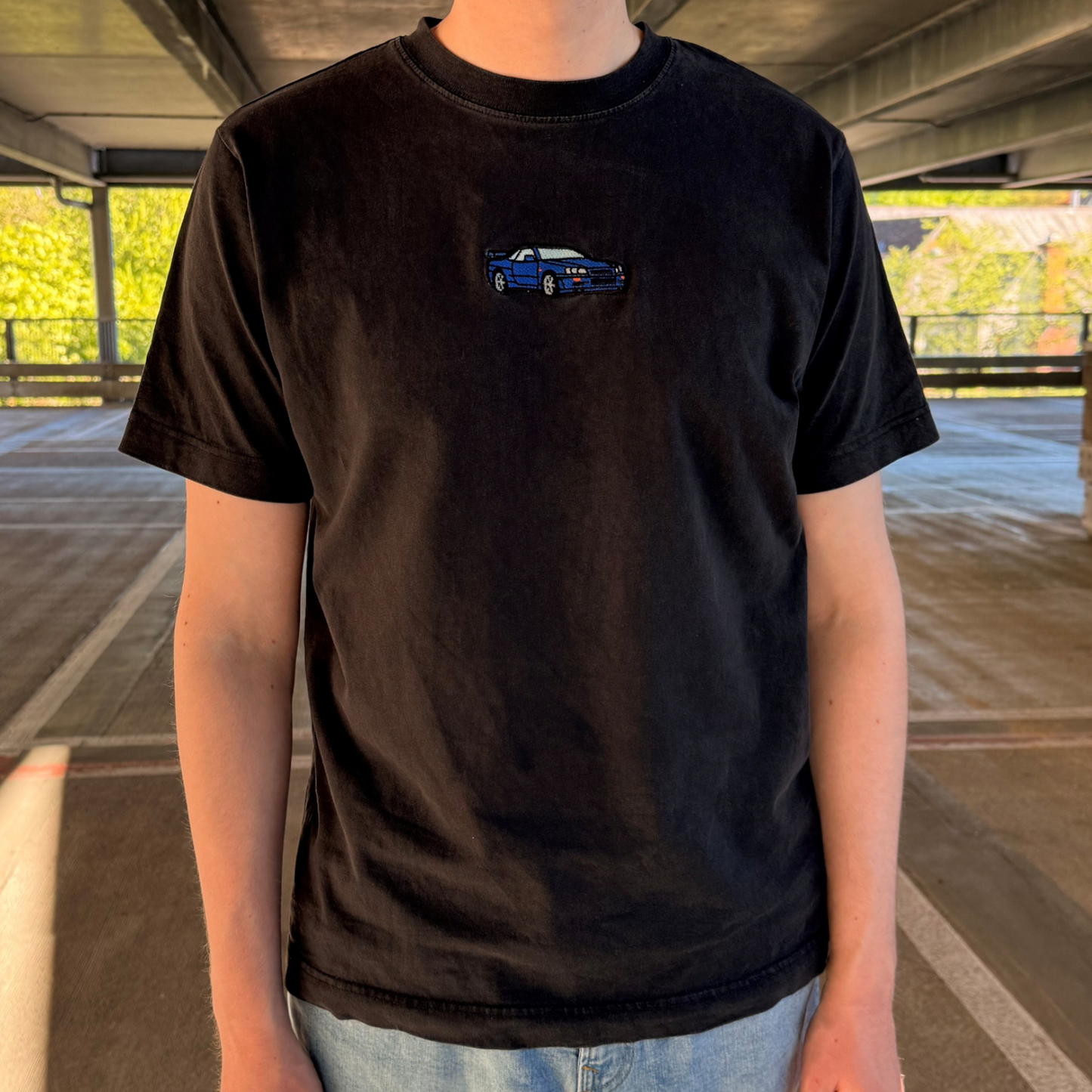 GTR R34 Embroidered Washed Black Tee